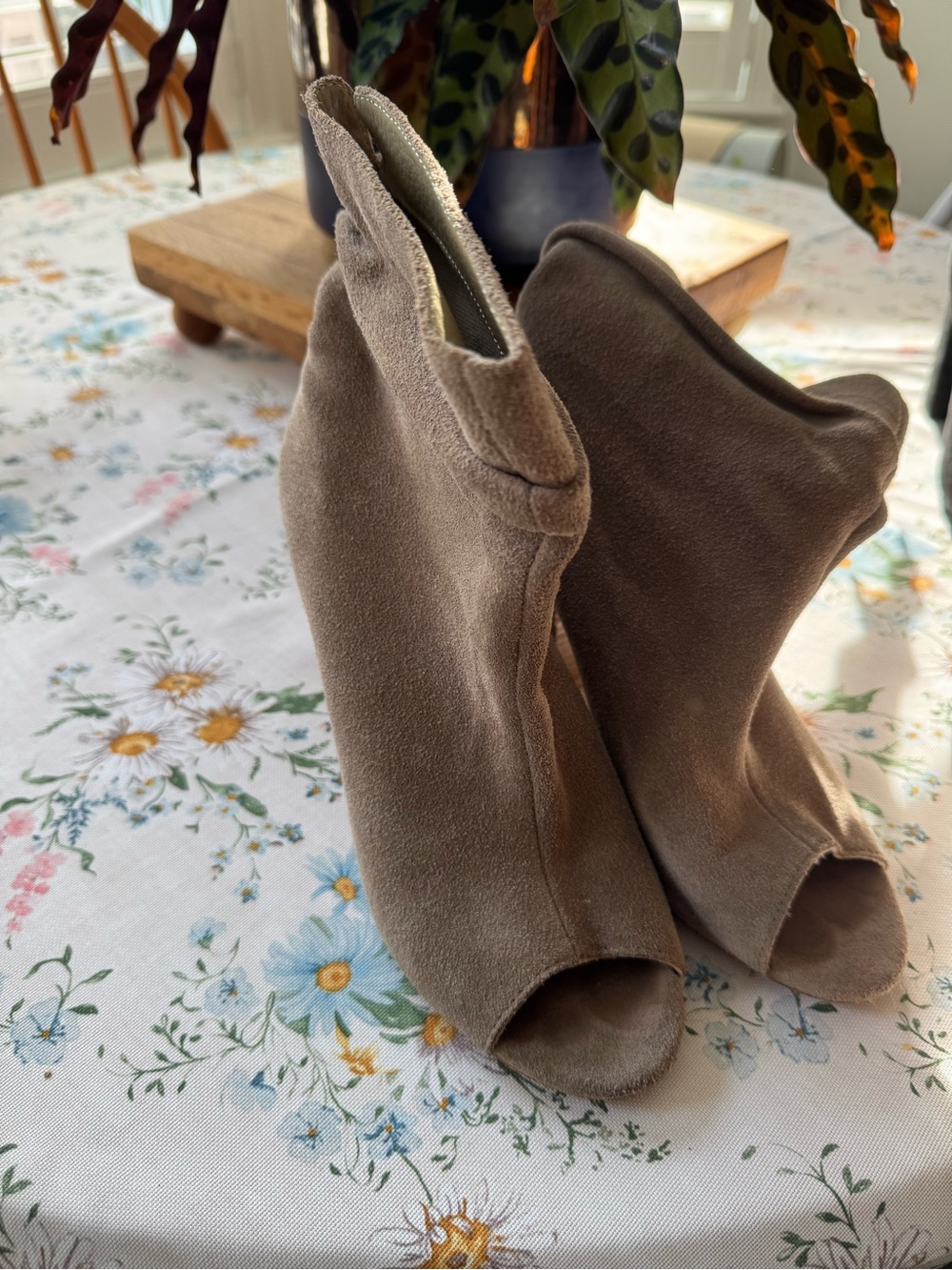 Aldo Taupe Suede Open-Toe Sock Booties